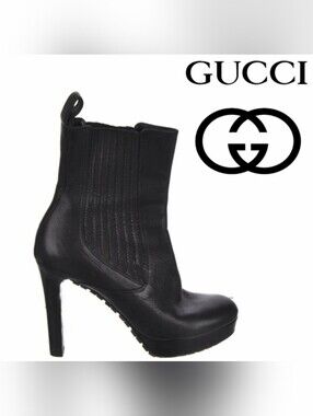 Sale Gucci Leather Chelsea Heeled Platform Boots Booties No Slip Lugg Soles 9.5